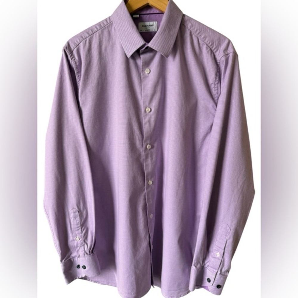 Duchamp London‎ Dress Shirt Mens 17 Slim Fit Purple Cotton Stretch Button Up